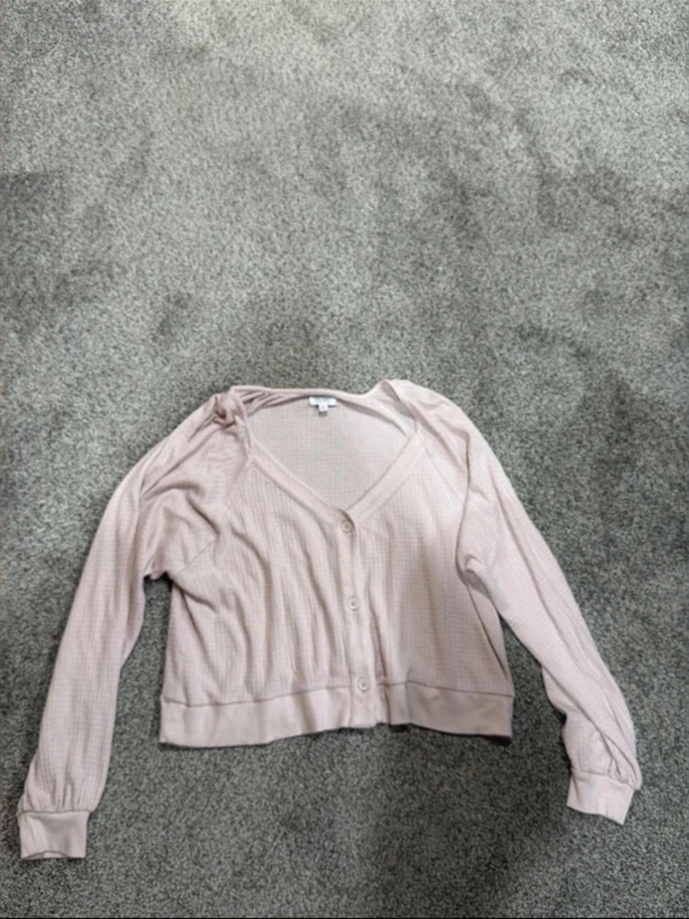 True Craft Blush Pink Waffle-Knit Button Down Top